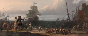 Nederlandse schepen op de rede van Texel, in 1671 geschilderd door Ludolf Bakhuizen. Bron: Rijksmuseum, publiek domein.